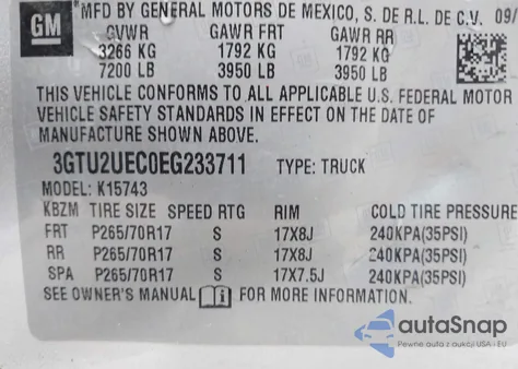 2014 GMC Sierra 1500 Sle из США, поврежденный, VIN 3GTU2UEC0EG233711